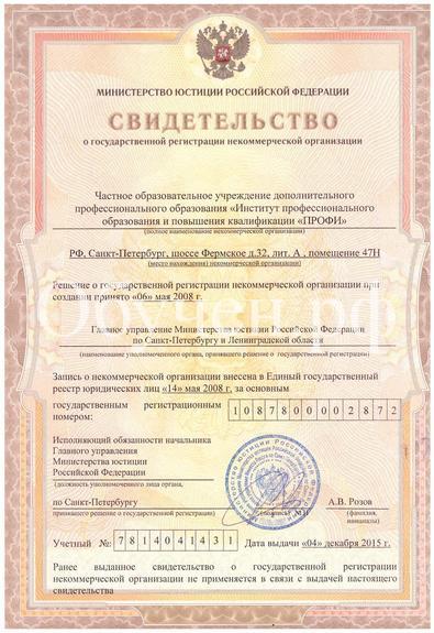 Свидетельство о регистрации ПРОФИ